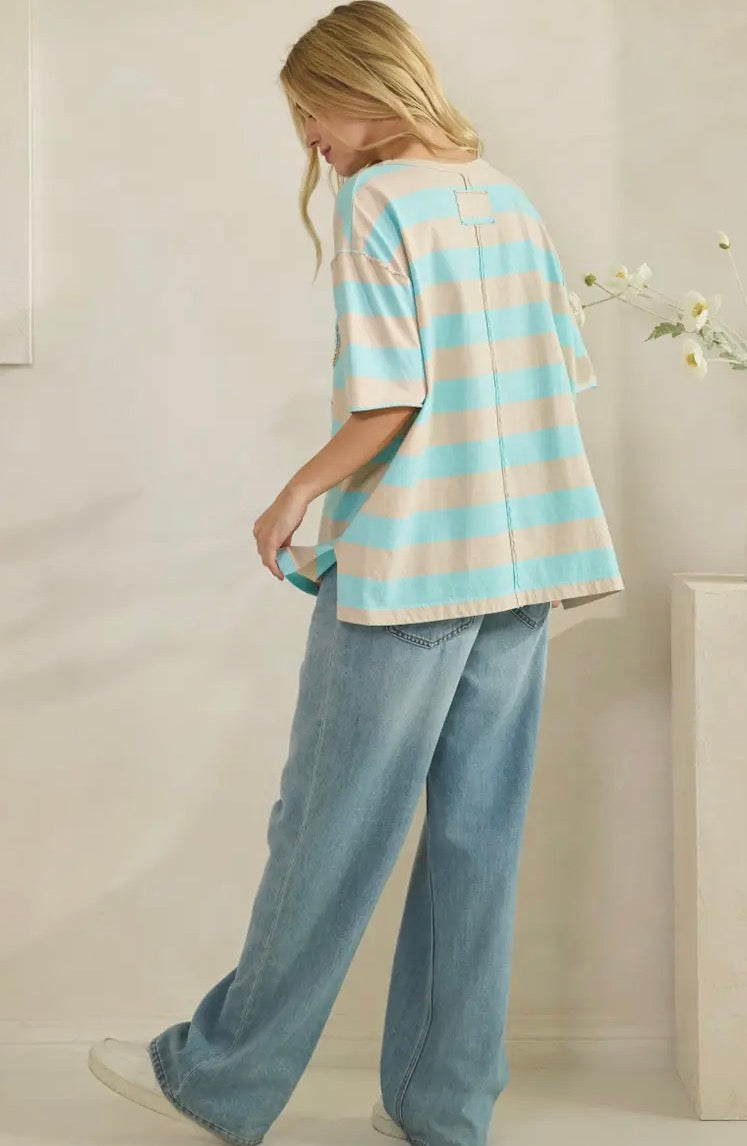 The Stripe Bloom Tee-Oversized Top-Sage + Fig-Stuffology - Where Vintage Meets Modern, A Boutique for Real Women in Crosbyton, TX