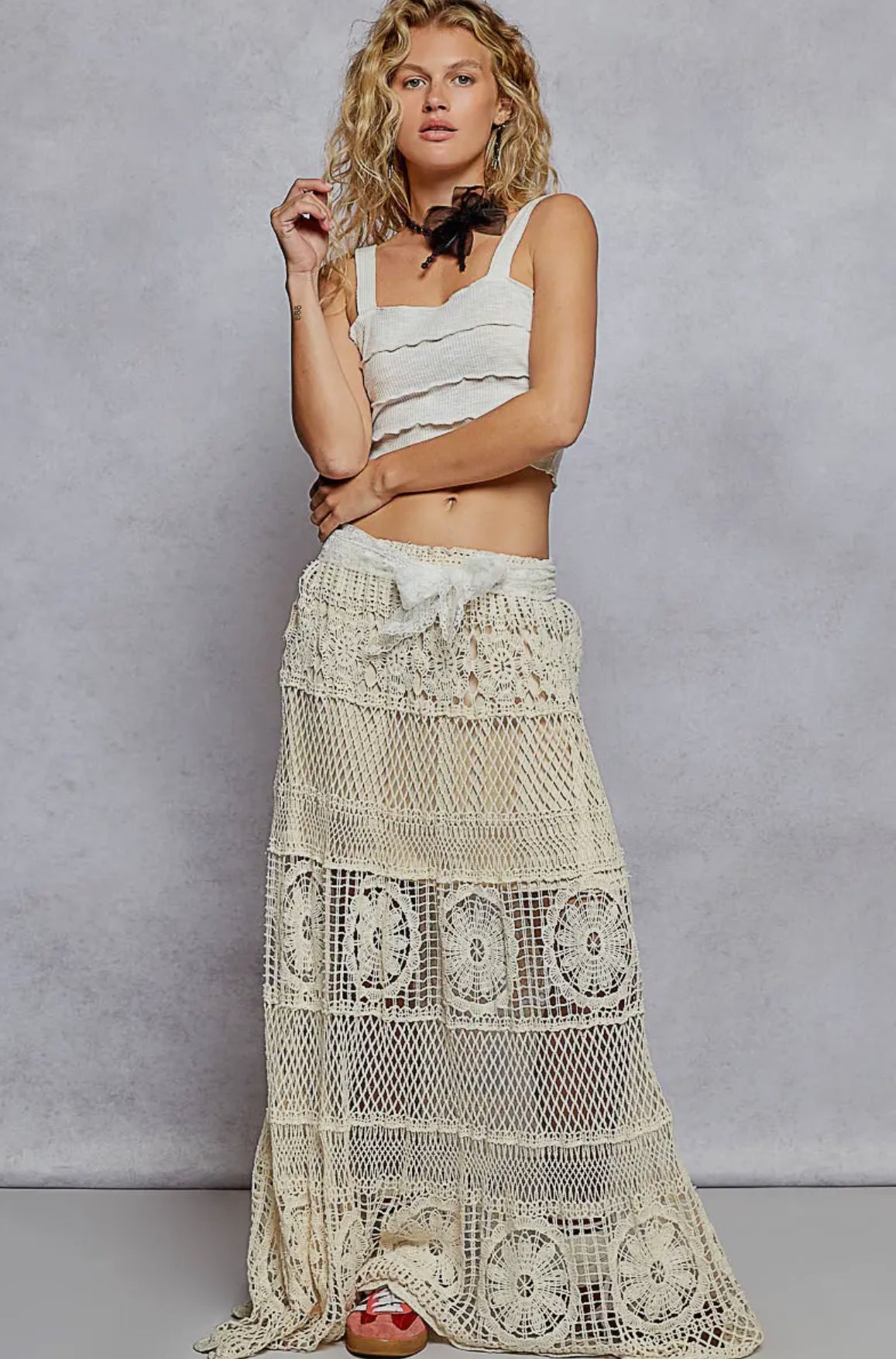 Natural Boho Crochet Maxi Skirt-Skirts-Stuffology Boutique -Stuffology - Where Vintage Meets Modern, A Boutique for Real Women in Crosbyton, TX