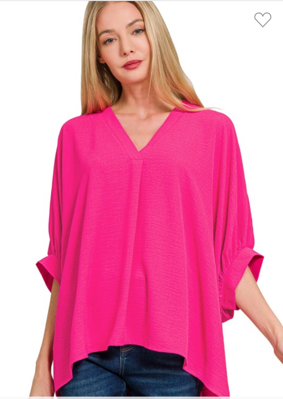 Textured V-Neck Poncho Top - Hot Pink-TOP-ZENANA-Stuffology - Where Vintage Meets Modern, A Boutique for Real Women in Crosbyton, TX