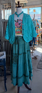 POL Clothing Turquoise Crochet Button Jacket-Shirt / Jacket-POL Clothing-Stuffology - Where Vintage Meets Modern, A Boutique for Real Women in Crosbyton, TX