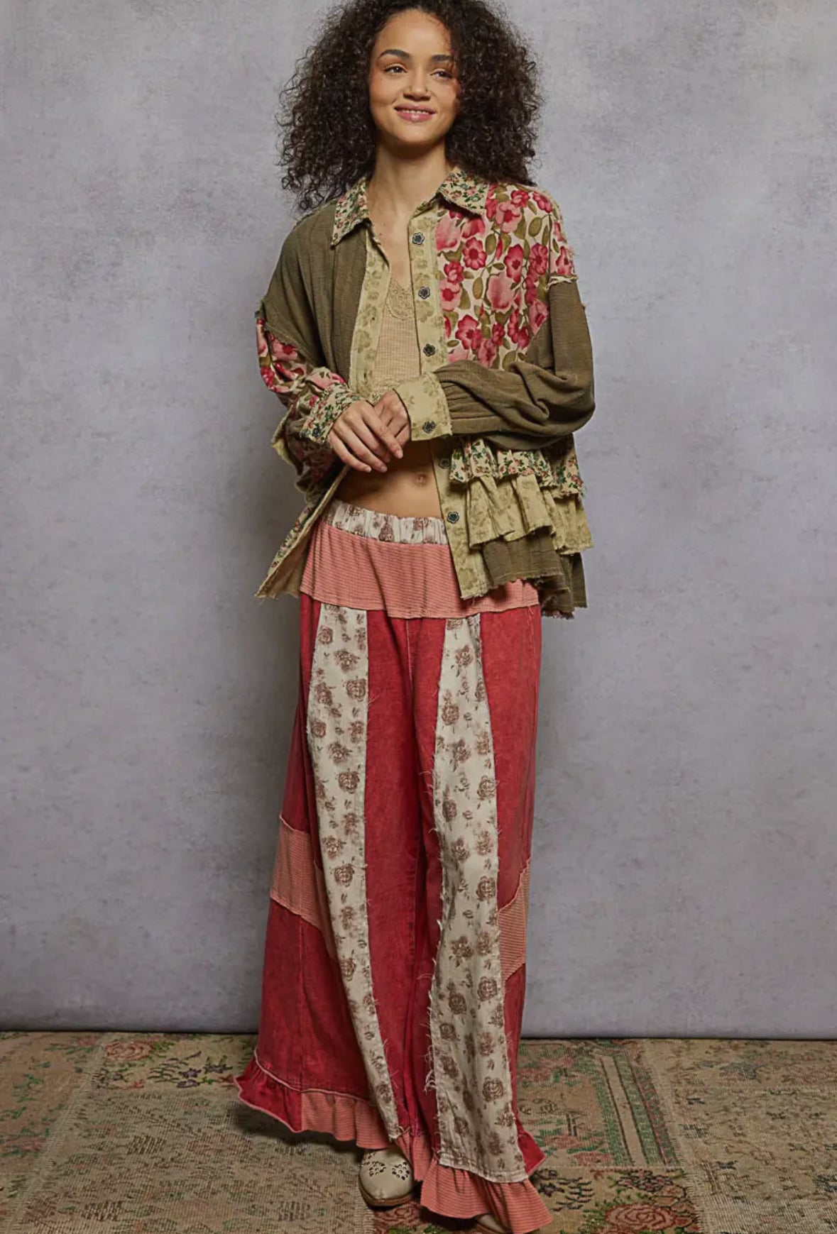 POL Clothing Long Sleeve Patchwork Double Gauze Shirt-Shirt / Jacket-POL Clothing-Stuffology - Where Vintage Meets Modern, A Boutique for Real Women in Crosbyton, TX