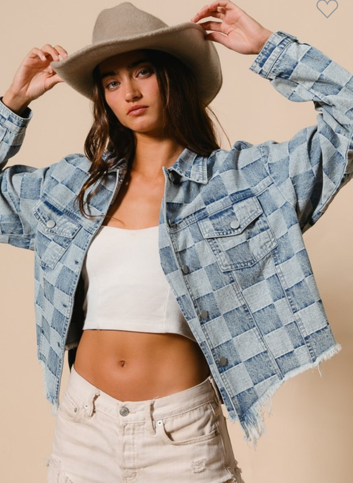 Washed Checker Denim Distressed Hem Jacket /Stuffology Boutique-Jackets-BiBi-Stuffology - Where Vintage Meets Modern, A Boutique for Real Women in Crosbyton, TX