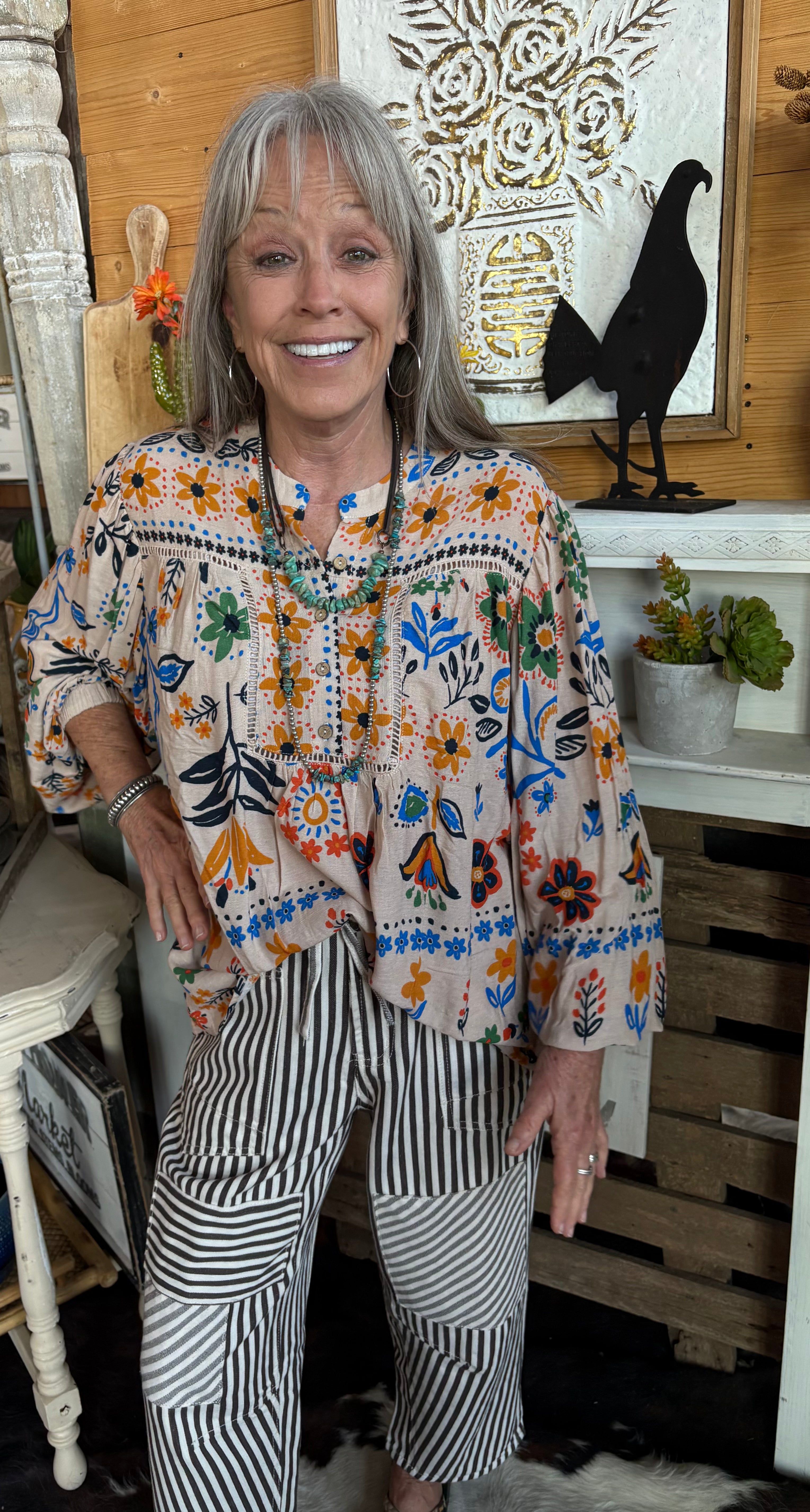 Khaki Long Sleeve Rayon Gauze Top-Oversized Top-EASEL-Stuffology - Where Vintage Meets Modern, A Boutique for Real Women in Crosbyton, TX
