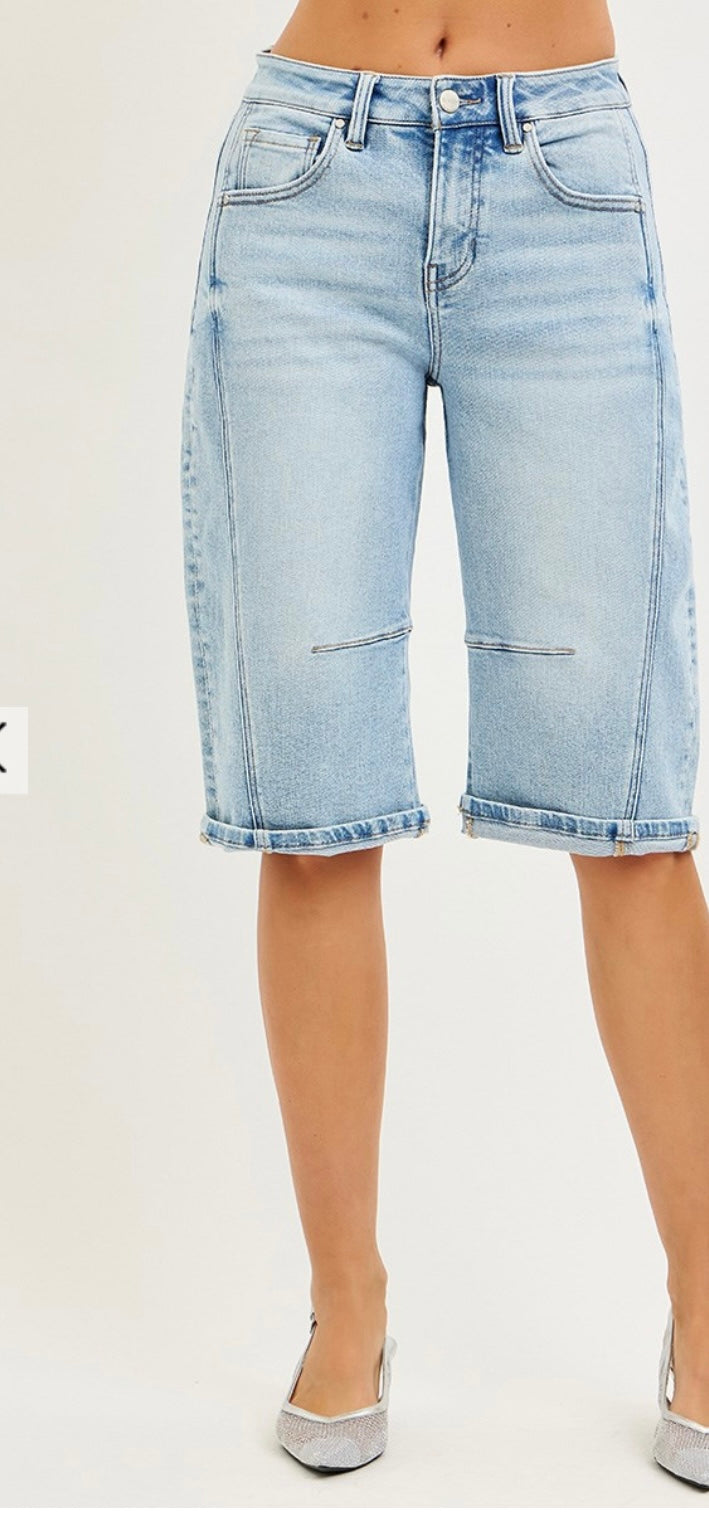 Risen Light Wash Barrel Shorts-Shorts-Risen Jeans-Stuffology - Where Vintage Meets Modern, A Boutique for Real Women in Crosbyton, TX