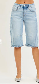 Risen Light Wash Barrel Shorts-Shorts-Risen Jeans-Stuffology - Where Vintage Meets Modern, A Boutique for Real Women in Crosbyton, TX