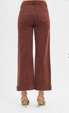 Risen Chocolate Wide Leg Crop Tummy Control Pants-Pants-Risen Jeans-Stuffology - Where Vintage Meets Modern, A Boutique for Real Women in Crosbyton, TX