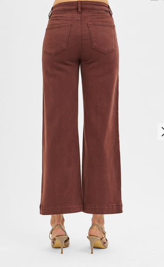 Risen Chocolate Wide Leg Crop Tummy Control Pants-Pants-Risen Jeans-Stuffology - Where Vintage Meets Modern, A Boutique for Real Women in Crosbyton, TX