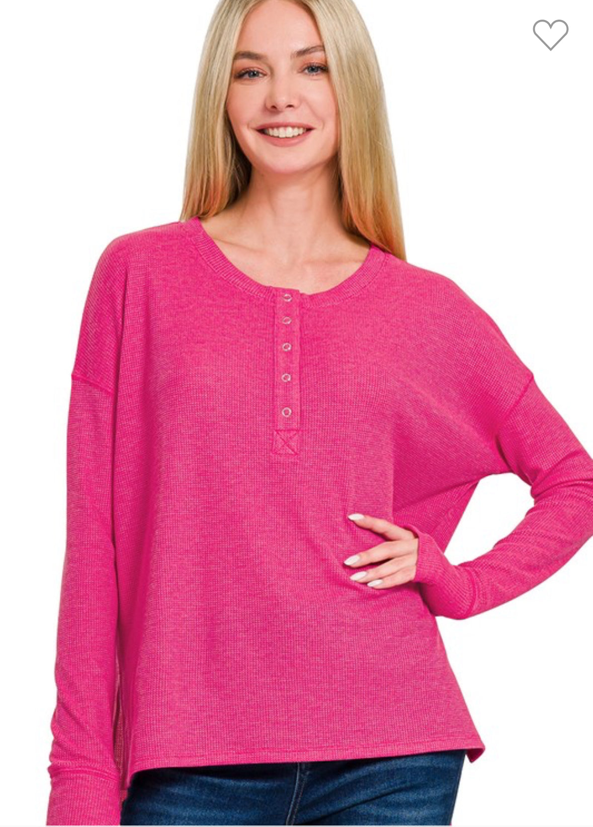 Waffle Henley Hi Low Top-TOP-Zenana-Stuffology - Where Vintage Meets Modern, A Boutique for Real Women in Crosbyton, TX