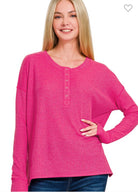 Waffle Henley Hi Low Top-TOP-Zenana-Stuffology - Where Vintage Meets Modern, A Boutique for Real Women in Crosbyton, TX