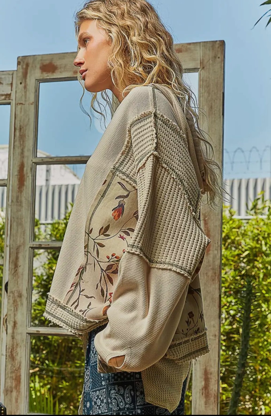 POL Clothing Floral Patchwork Thermal Hoodie Jacket-Jackets-Pol Clothing-Stuffology - Where Vintage Meets Modern, A Boutique for Real Women in Crosbyton, TX