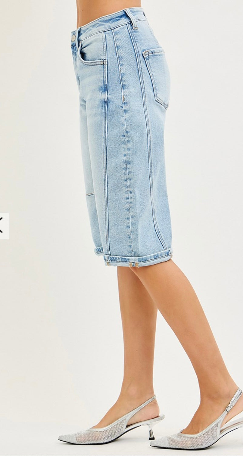 Risen Light Wash Barrel Shorts-Shorts-Risen Jeans-Stuffology - Where Vintage Meets Modern, A Boutique for Real Women in Crosbyton, TX