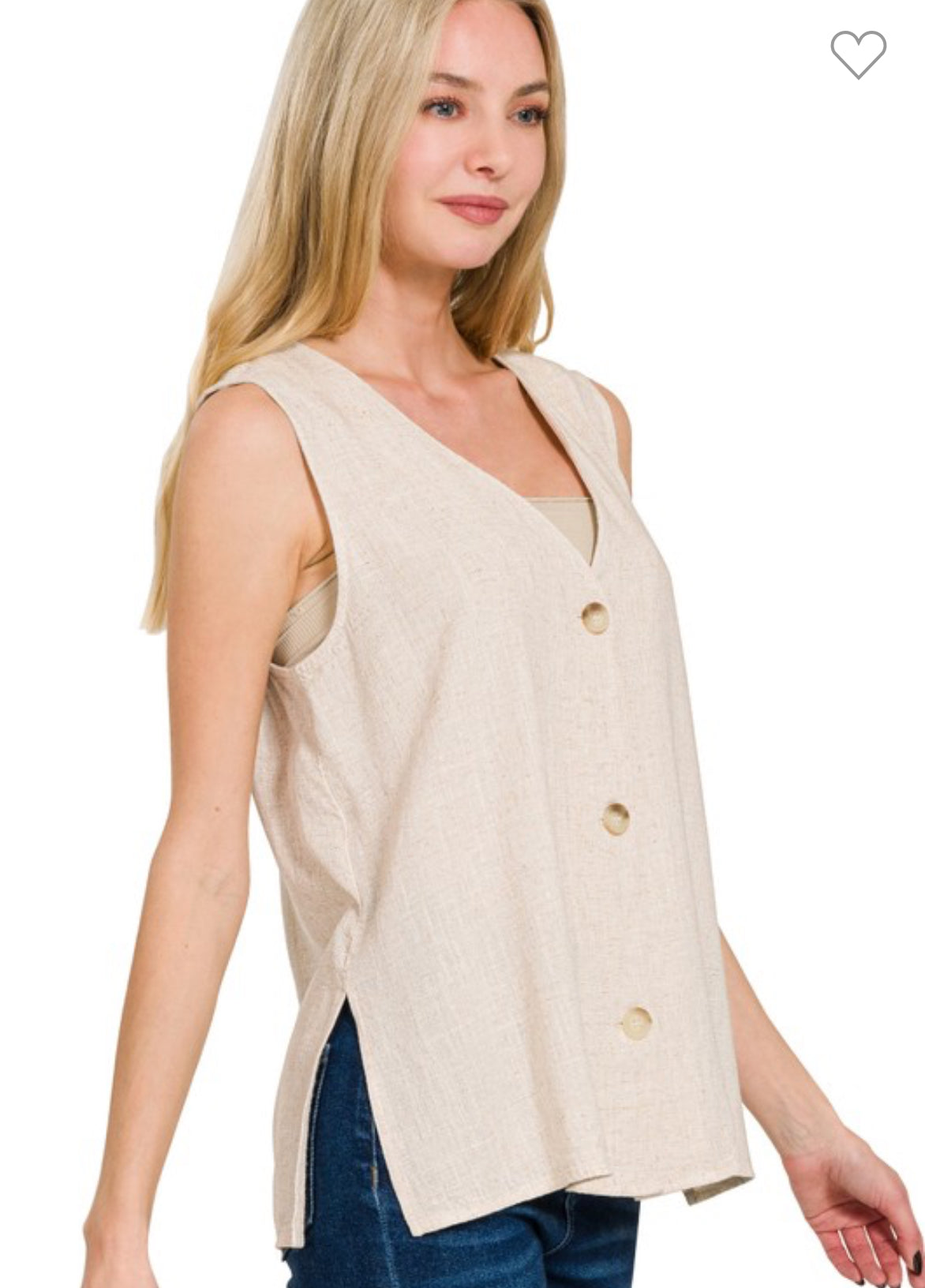 Boho Style Linen Blend 3,Button Vest-Stuffology Boutique -Stuffology - Where Vintage Meets Modern, A Boutique for Real Women in Crosbyton, TX