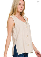Boho Style Linen Blend 3,Button Vest-Stuffology Boutique -Stuffology - Where Vintage Meets Modern, A Boutique for Real Women in Crosbyton, TX