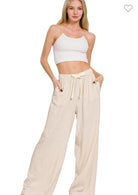 Oatmeal Linen Blend Drawstring Pants-Pants-Stuffology Boutique -Stuffology - Where Vintage Meets Modern, A Boutique for Real Women in Crosbyton, TX