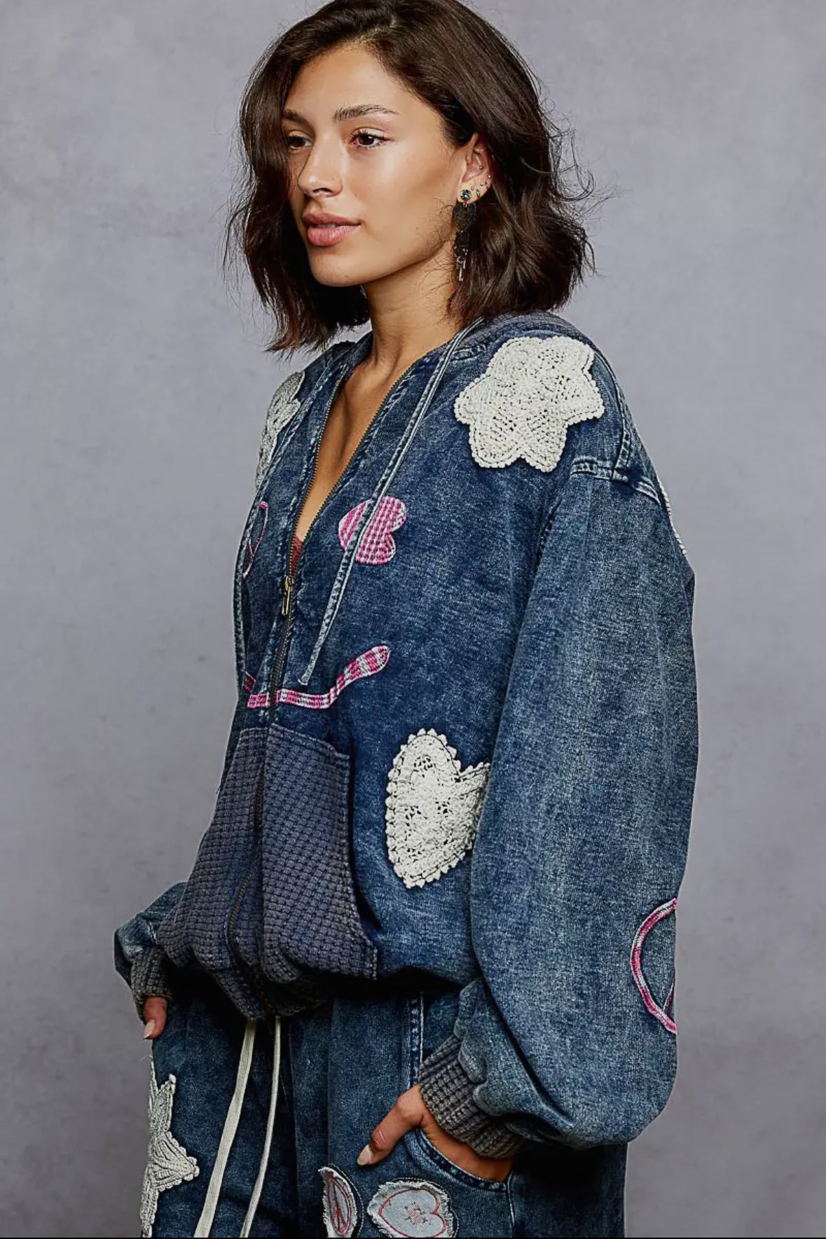 POL Clothing French Terry Crochet Patch Hoodie - Love & Peace Style-Hoodie-Stuffology Boutique -Stuffology - Where Vintage Meets Modern, A Boutique for Real Women in Crosbyton, TX