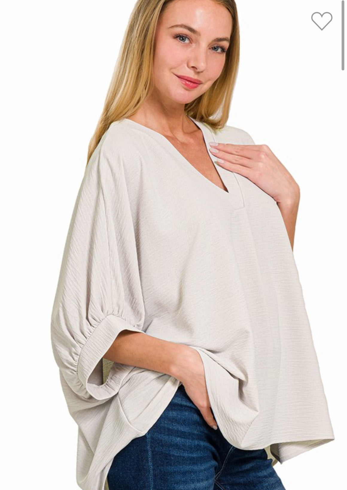 Textured V-Neck Poncho Top - Bone-TOP-ZENANA-Stuffology - Where Vintage Meets Modern, A Boutique for Real Women in Crosbyton, TX