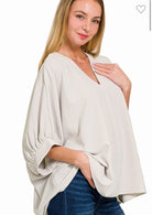 Textured V-Neck Poncho Top - Bone-TOP-ZENANA-Stuffology - Where Vintage Meets Modern, A Boutique for Real Women in Crosbyton, TX