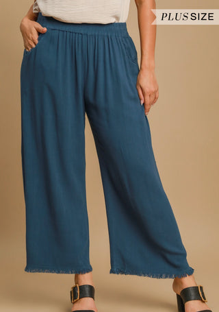 Blue Frayed Hem Wide-Leg Pants-Pants-Umgee-Stuffology - Where Vintage Meets Modern, A Boutique for Real Women in Crosbyton, TX