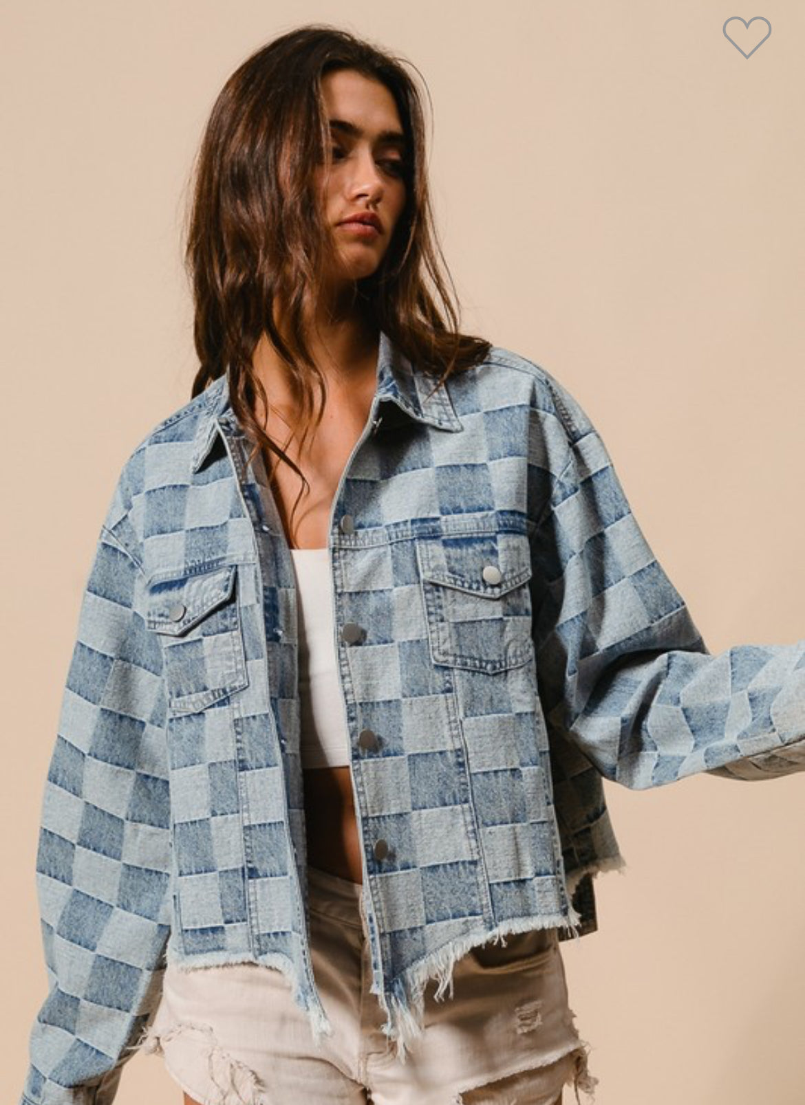 Washed Checker Denim Distressed Hem Jacket /Stuffology Boutique-Jackets-BiBi-Stuffology - Where Vintage Meets Modern, A Boutique for Real Women in Crosbyton, TX