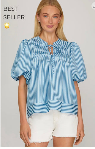 Blue Stripe Everyday Top-stripe top-She and Sky-Stuffology - Where Vintage Meets Modern, A Boutique for Real Women in Crosbyton, TX