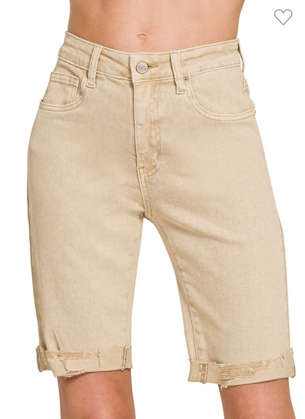 DISTRESSED SAND DUNE BERMUDA SHORTS-BERMUDA SHORTS-ZENANA-Stuffology - Where Vintage Meets Modern, A Boutique for Real Women in Crosbyton, TX