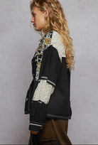 POL Clothing Black Boho Patchwork Jacket-Jackets-POL Clothing-Stuffology - Where Vintage Meets Modern, A Boutique for Real Women in Crosbyton, TX
