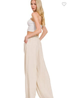 Oatmeal Linen Blend Drawstring Pants-Pants-Stuffology Boutique -Stuffology - Where Vintage Meets Modern, A Boutique for Real Women in Crosbyton, TX
