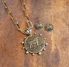 Equestrian Western Horse Coin Statement Necklace – Worn Gold Tone-necklace-PennyLine inc-Stuffology - Where Vintage Meets Modern, A Boutique for Real Women in Crosbyton, TX