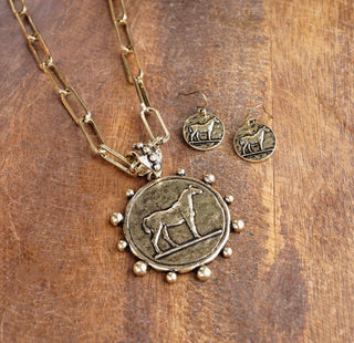 Equestrian Western Horse Coin Statement Necklace – Worn Gold Tone-necklace-PennyLine inc-Stuffology - Where Vintage Meets Modern, A Boutique for Real Women in Crosbyton, TX