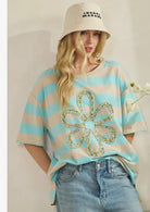 The Stripe Bloom Tee-Oversized Top-Sage + Fig-Stuffology - Where Vintage Meets Modern, A Boutique for Real Women in Crosbyton, TX