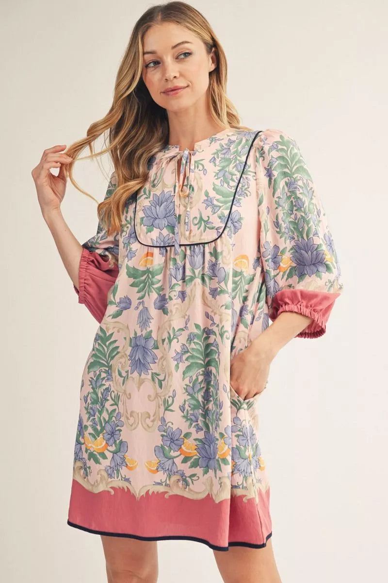 3/4 Sleeve Floral Peasant Dress