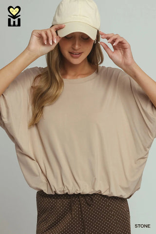 Double Lined Bamboo Bubble Sleeve Hem Top-Blouse-Umgee-Stuffology - Where Vintage Meets Modern, A Boutique for Real Women in Crosbyton, TX
