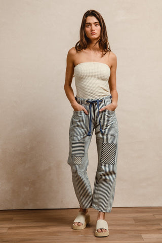 Navy Striped Barrel Pants-Pants-BiBi-Stuffology - Where Vintage Meets Modern, A Boutique for Real Women in Crosbyton, TX