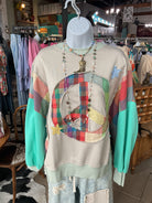 Patchwork Peace Sign Plaid Sleeve Sweatshirt-Sage + Fig-Stuffology - Where Vintage Meets Modern, A Boutique for Real Women in Crosbyton, TX