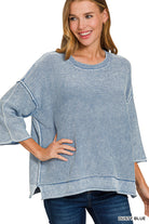 Washed 3/4 Sleeve Boxy Sweater-Zenana-Stuffology - Where Vintage Meets Modern, A Boutique for Real Women in Crosbyton, TX