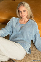 Washed 3/4 Sleeve Boxy Sweater-Zenana-Stuffology - Where Vintage Meets Modern, A Boutique for Real Women in Crosbyton, TX