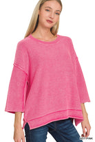 Washed 3/4 Sleeve Boxy Sweater-Zenana-Stuffology - Where Vintage Meets Modern, A Boutique for Real Women in Crosbyton, TX