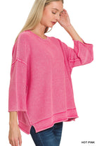 Washed 3/4 Sleeve Boxy Sweater-Zenana-Stuffology - Where Vintage Meets Modern, A Boutique for Real Women in Crosbyton, TX