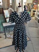 Polka Dot Puff Sleeve Midi Dress (With Pockets!)-Dresses-She + Sky-Stuffology - Where Vintage Meets Modern, A Boutique for Real Women in Crosbyton, TX