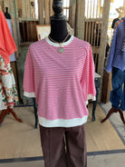STRIPED CONTRAST TRIM BANDED BOTTOM TOP-Zenana-Stuffology - Where Vintage Meets Modern, A Boutique for Real Women in Crosbyton, TX