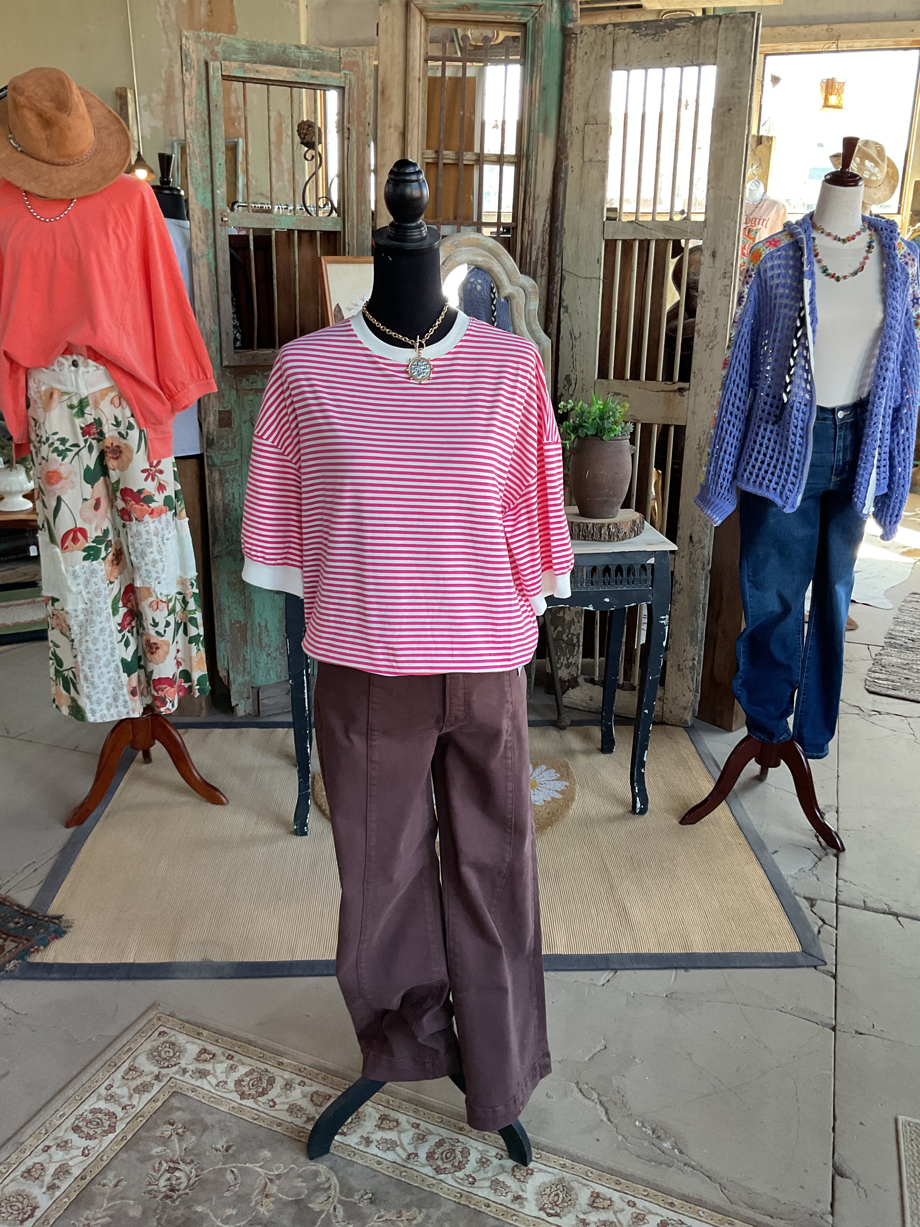 STRIPED CONTRAST TRIM BANDED BOTTOM TOP-Zenana-Stuffology - Where Vintage Meets Modern, A Boutique for Real Women in Crosbyton, TX