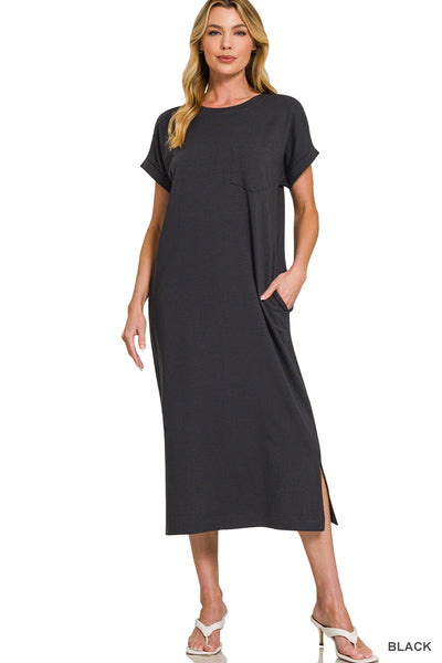 Round Neck Short Sleeve Midi Dress-Dresses-Zenana-Stuffology - Where Vintage Meets Modern, A Boutique for Real Women in Crosbyton, TX