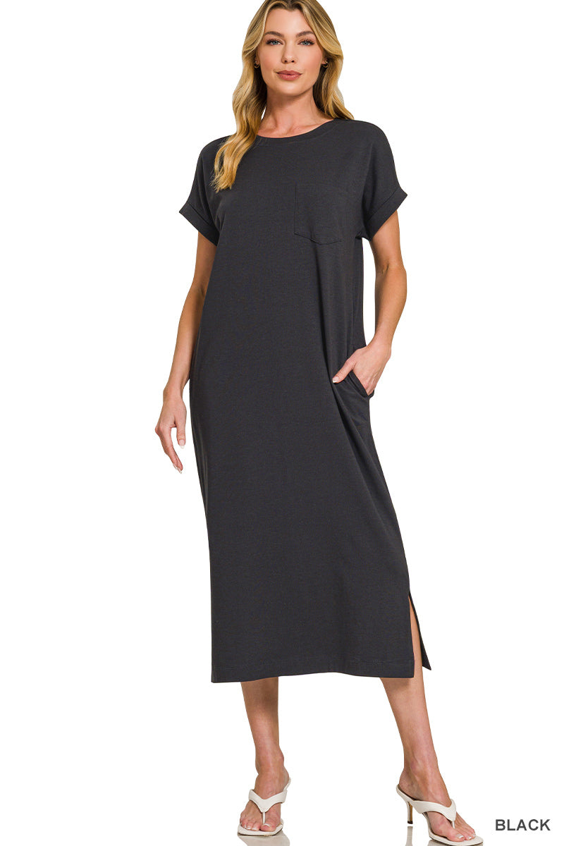 Round Neck Short Sleeve Midi Dress-Dresses-Zenana-Stuffology - Where Vintage Meets Modern, A Boutique for Real Women in Crosbyton, TX