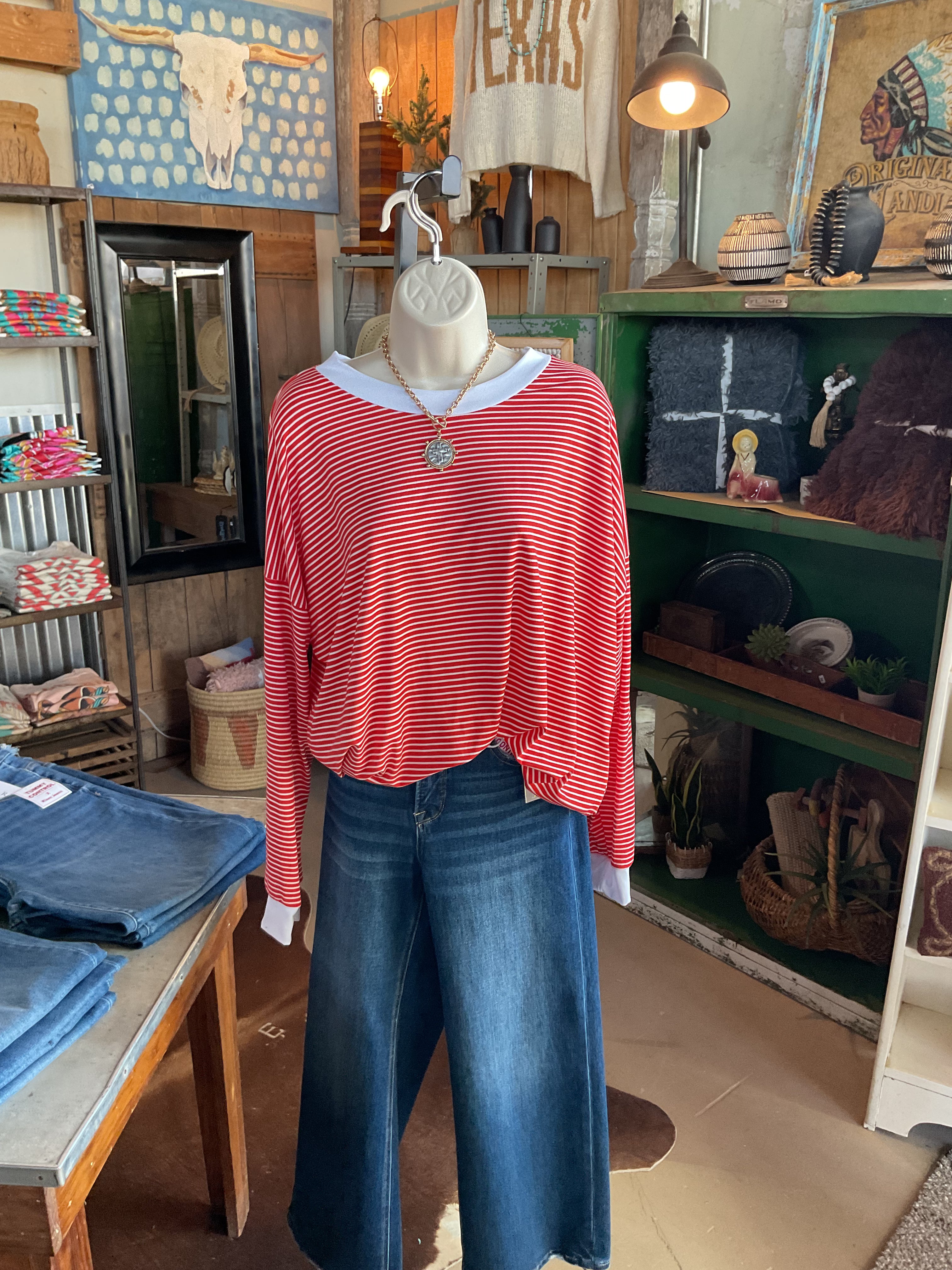 Loose Fit Stripe Tunic Top-Top-Burgundy Apparel-Stuffology - Where Vintage Meets Modern, A Boutique for Real Women in Crosbyton, TX