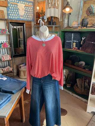 Loose Fit Stripe Tunic Top-Top-Burgundy Apparel-Stuffology - Where Vintage Meets Modern, A Boutique for Real Women in Crosbyton, TX