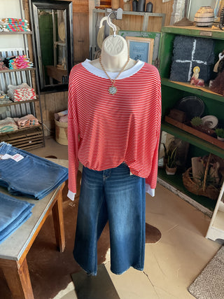 Loose Fit Stripe Tunic Top-Top-Burgundy Apparel-Stuffology - Where Vintage Meets Modern, A Boutique for Real Women in Crosbyton, TX