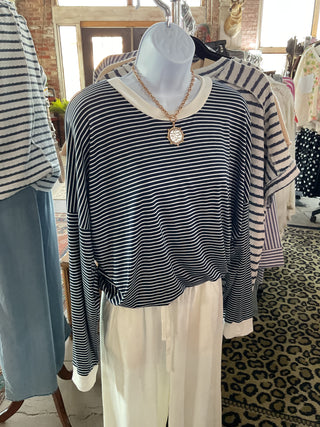 Loose Fit Stripe Tunic Top-Top-Burgundy Apparel-Stuffology - Where Vintage Meets Modern, A Boutique for Real Women in Crosbyton, TX