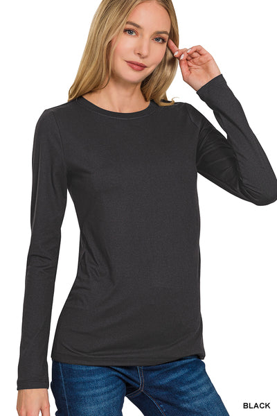 Long Sleeve Round Neck Tee-Tops-Zenana-Stuffology - Where Vintage Meets Modern, A Boutique for Real Women in Crosbyton, TX