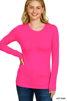 Long Sleeve Round Neck Tee-Tops-Zenana-Stuffology - Where Vintage Meets Modern, A Boutique for Real Women in Crosbyton, TX