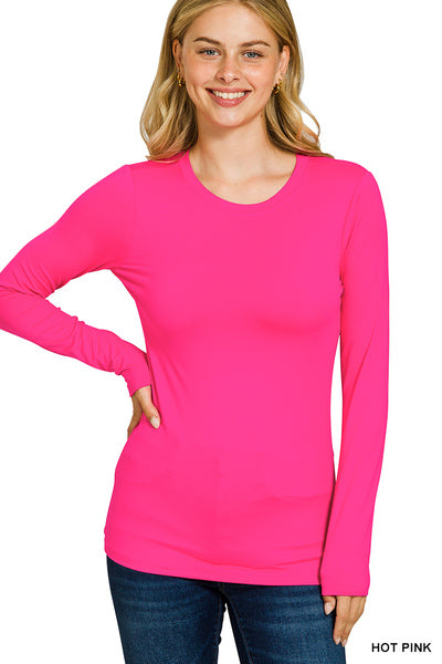 Long Sleeve Round Neck Tee-Tops-Zenana-Stuffology - Where Vintage Meets Modern, A Boutique for Real Women in Crosbyton, TX